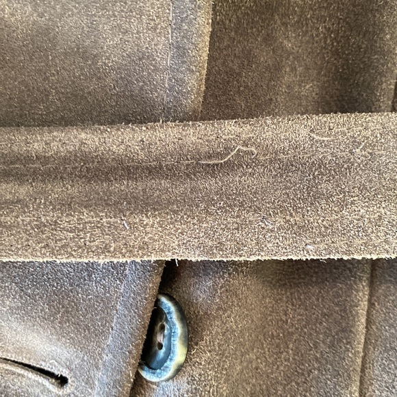 Vintage A&F 1970s Abercrombie Fitch Gray Suede Faux Fur Belted Coat Jacket - L - Picture 14 of 16